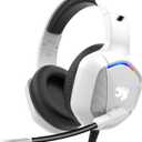 Gaming Headset with Microphone for Pc, Xbox One Series X/s, Ps4, Ps5, Switch, Stereo Wired Noise Cancelling Over-Ear Headphones with Mic, RGB, for Computer, Laptop, Mac, Nintendo, Gamer (White)