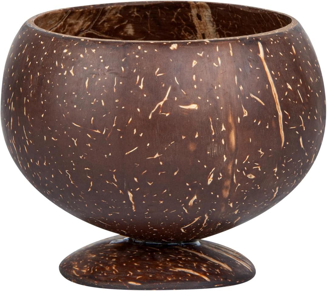Restaurantware Coconut Shell Cup 4 Count 10 Ounce Handmade Coconut Cocktail Bowl Unique Drinkware Tiki Bar Style Brown