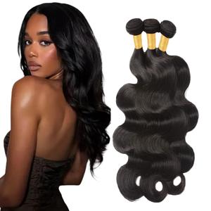 #1B Human Hair Bundles Natural Color Body Wave Bundles 26 28 30 Inch Unprocessed Brazilian Virgin Hair 3 Bundle 50 Gram Per Bundle Deals Quick Weave Hair Extensions
