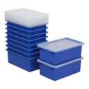 ECR4Kids Cubby Storage Plastic Bin with Lids, Multipurpose Organization, Blue, 10-Piece