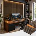 Upick Acoustic Wood Slat Wall Panels 24" x 12" Dark Walnut for Interior Decor - Sound Absorbing Accent Wall, Easy DIY Install, 6 Pack