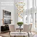 Modern LED Chandelier for Foyer Dimmable Gold High Ceiling Chandeliers Foyer with Remote Control for Entryway Dining Room Living Room Staircase, 3000K-6500K(5-Rings D23.6in)