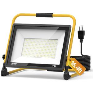 AIKVSXER Portable LED Work Light, 300W 36000LM Job Site Lights, 1 Pack | IP66 Waterproof Worklight, Construction Work Lighting, 120° Beam Angle Adjustable Bracket Plug & Play with 16.4ft Power Cable