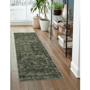 Morebes 2x6 Vintage Washable Dark Green Kitchen Runner Rug Non Slip, Boho Runners for Hallways, Non Shedding Soft Indoor Floor Throw Carpet for Laundry Living Room Bathroom Bedroom