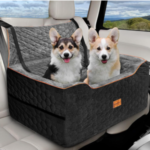 Dog Car Seat for Medium/Large Dogs, Washable Dog Booster Seat Under 60 lbs or 2 Small Dogs, Multi-Functional Pet Car Seat with Thick Cushion, 2 Safety Leashes (Black)