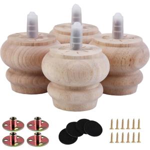 2 Inch Wooden Unfinished Bun Feet for Dresser Legs Couch Sofa Cabinet Ottoman DIY Replacement Wood Furniture Legs Set of 4 M8 Bolt Screw in (2)
