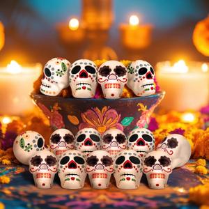 12 Pcs Miniature Day of The Dead Skulls Ofrenda Decorations Dia De Los Muertos Ofrendas Altar De Muertos Miniature Mexican Fiesta for Day of The Dead Halloween Altar Ofrenda Decor