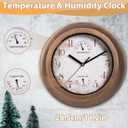 12 Inch Indoor/Outdoor Waterproof Wall Clock with Thermometer & Humidity, Silent Non-ticking Quartz Clock for Courtyard Kitichen Living Room Bathroom Balcony Greenhouse Garden Pool Patio (brown)