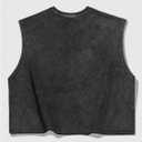 VIPWOLF Men's Grunge Graphic Cropped Tank Tops Y2K Dolman Sleeve Washed Cut Off T Shirts Streetwear (Black, S)
