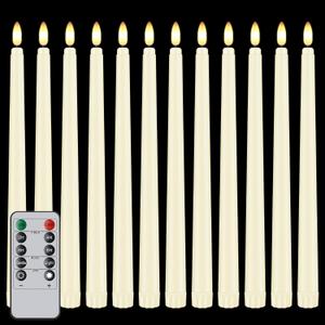 12 Pcs Flickering Flameless LED Taper Candles, 11" Long Fake Taper Candles Battery Operated with Remote Timer, Ivory Plastic Electric Candlesticks for Wedding Party Christmas Holiday