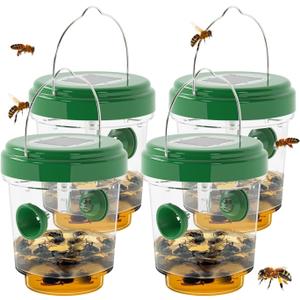 Wasp Traps for Hunting Wasps, Bees, Hornets, Insects, Yellow Jacket Traps, Wasp Trap Catcher, Reusable Solar Powered Hanging for Outdoor, 4 Packs (Green)
