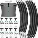 8PCS Trampoline Curved Pole and 12FT Trampoline Net, Universal Trampoline Replacement Enclosure Net with Thicker Pole, Plastic T Connector & Fiberglass Rods Fits 12" Round Frame with 8 Curved Pole