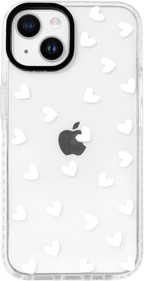 NITITOP Compatible with iPhone 13 Mini Case Cute Clear for Women Girls White Love Heart Pattern Ultra Slim with Bumper Protector Soft TPU Anti-Yellow Protective Cover - White Heart