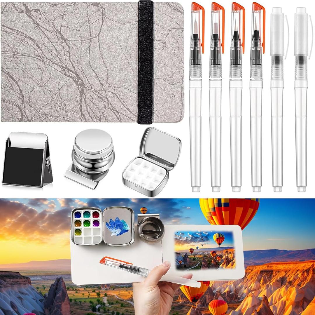 Mini Watercolor Paint Set, Pocket Artist Watercolor Travel Set Includes 11 Pcs of Outdoor Sketching Supplies, Mini Paint Kit for Painters Artists Students Couples, No Pigment