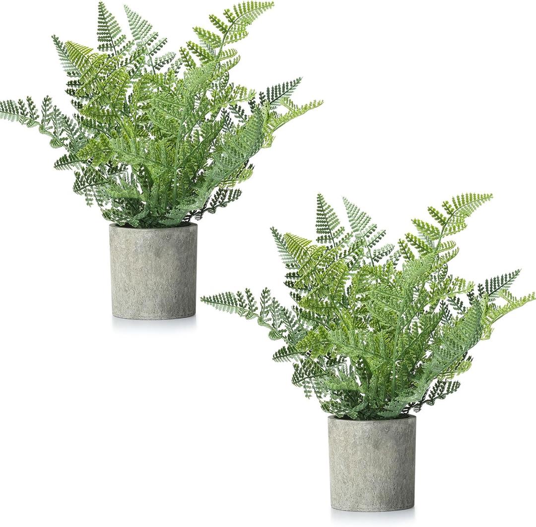 FAVOWREATH 2 Pack Small Fake Plants Potted Artificial Plants Indoor for Home Decor Office Room Farmhouse Indoor Table Bathroom Decor (Green)