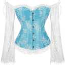 SZIVYSHI Corset Tops for Women with Sleeves, Bustier Overbust Lace Up Bodice Lingerie, Vintage Steampunk Strapless Shirt (M, Light Blue)