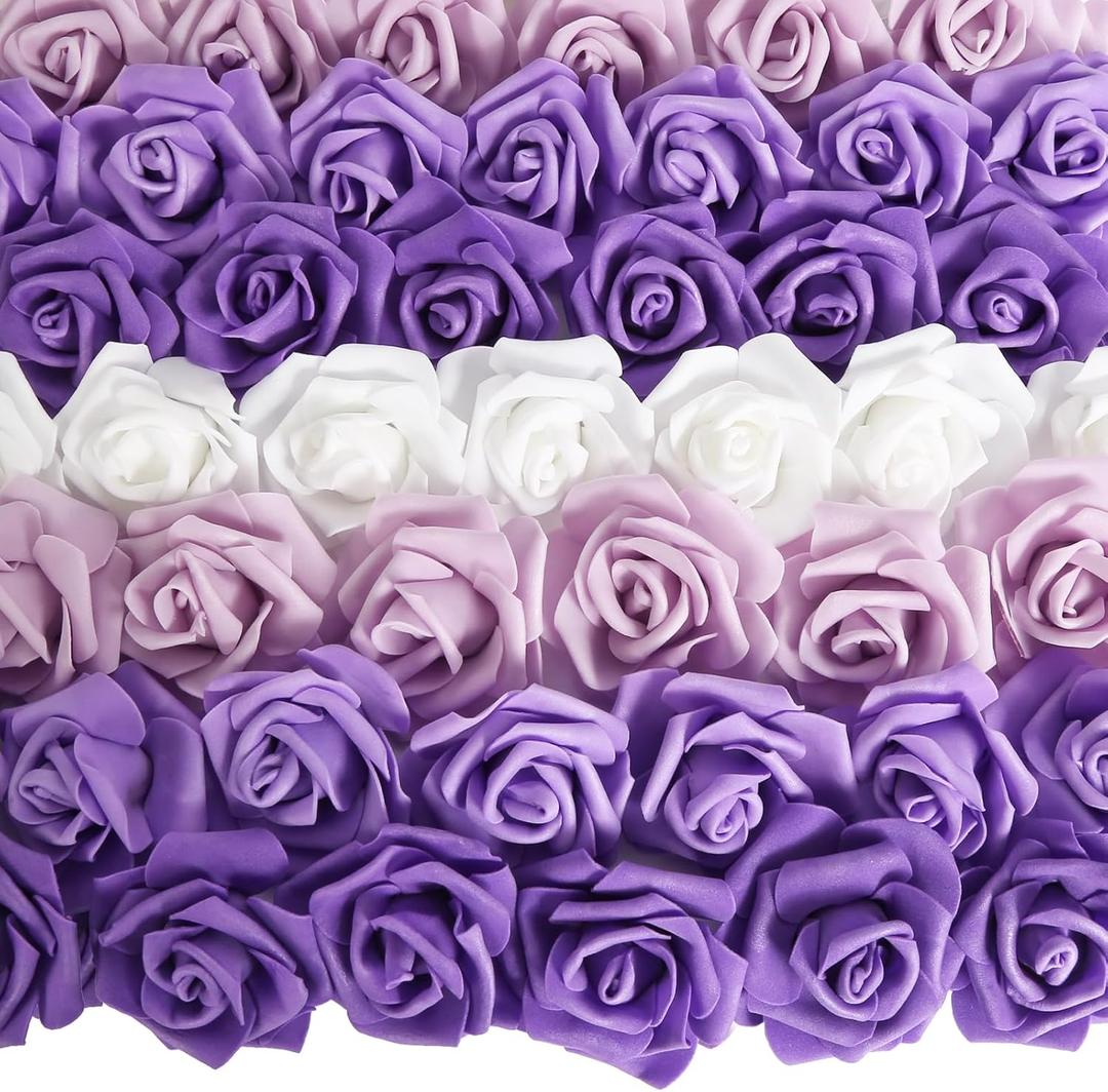 Foam Roses Bulk Roses Artificial Flower Heads Purple Foam Flowers 200PCS Rose Heads for DIY Wedding Bouquets Centerpieces Party Baby Shower Home Decor(Series Purple)