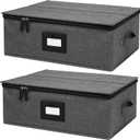 Cup and Mug Storage Box 2Pack, China Storage Containers for 12 Tea Cups or Coffee Mugs with Zipper Lid and Rivet Reinforced Handles, Hard Shell and Stackable (Black)