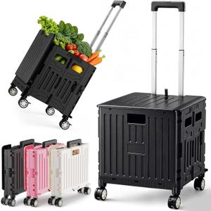 Folding Utility Cart Rolling Crate Handcart Shopping Trolley, Black
Lockable Collapsible Tool Box with Lid, Rolling Crate With Wheels for Grocery, Travel, Garden, Shop, Office, Luggage, Teacher
