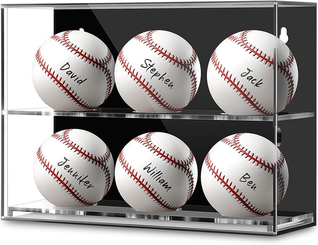 Colingmill Acrylic Baseball Display Case Wall Mounted Display Holder Shadow Box Clear Baseball Holder Removable Ball Stand for Collector Memorabilia Autograph Case (2 Tiers for 6 Balls)