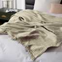 KyraHome 100% Organic Cotton 90"x104" King Cotton Throw Blanket for Adult, Pre-Washed Plant Dyed, Breathable Lightweight Soft Muslin Bed Blanket, All Season (Oatmeal Khaki)