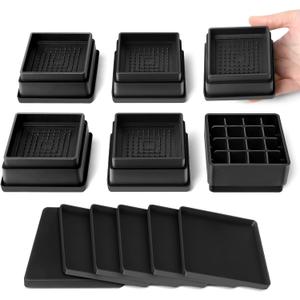 Bed Risers Adjustable Furniture Risers - Heavy Duty 4 or 8 inch or 12inch Non-Slip Lift Supports for Beds/Couches/Sofas, Durable Square Design with Creates Storage Space (Black 6 Pack, 1 Inch)