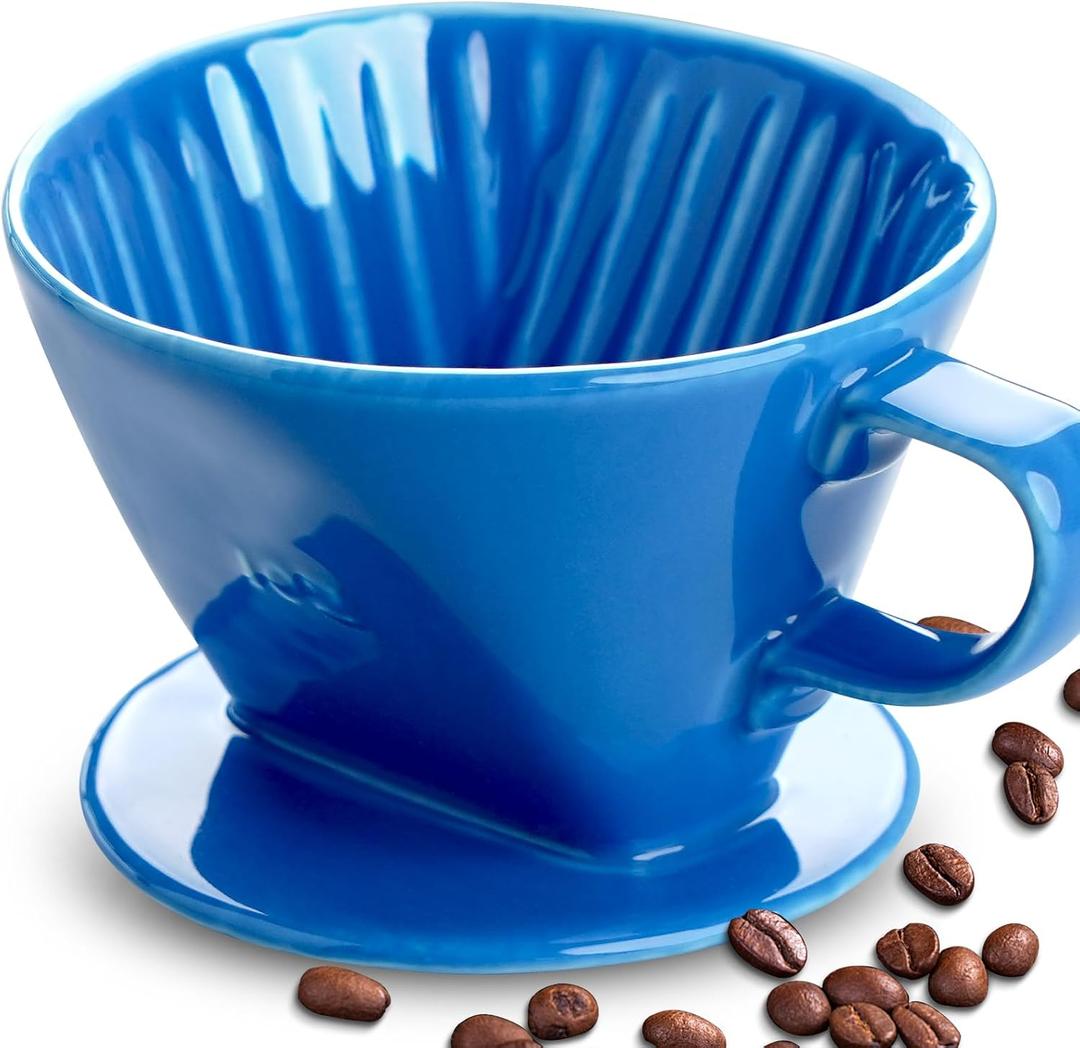 hailanbao Handmade Pour Over Ceramic Coffee Dripper - Authentic Brewing Experience for Camping, Office, and Home (Blue)