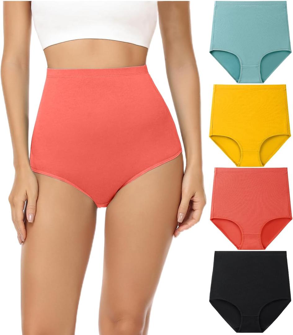 wirarpa Women's Underwear Cotton Super High Waisted Briefs Stretch Full Coverage Panties 4 Pack (Large, Multicolora2)