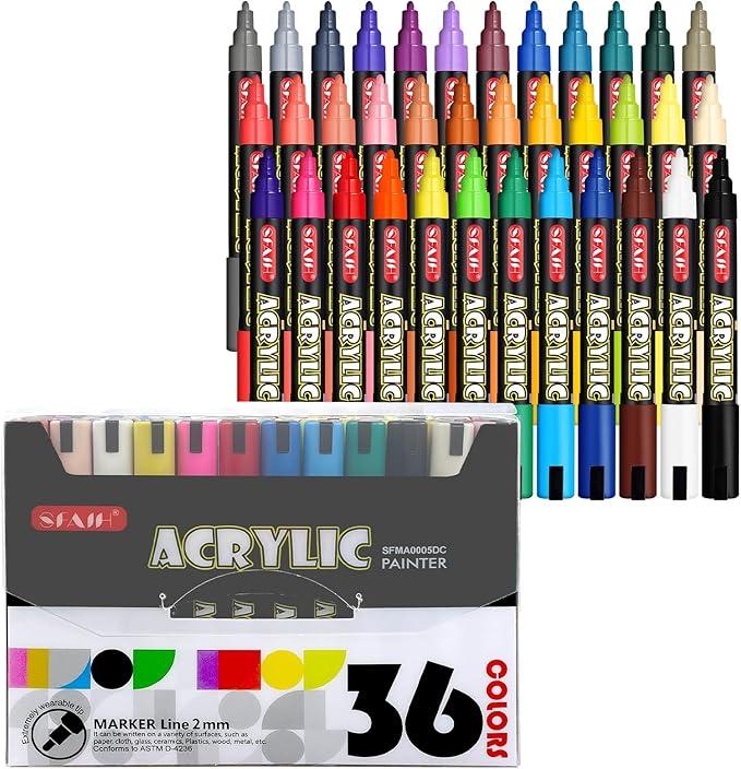 SFAIH 48 Vibrant Acrylic Paint Markers - [Ultra High Coverage]1-2mm Fine Tip Paint Pen for Any Surface, Halloween Decorations, Pumpkin Painting, Paper Rock Wood, Non-Bleeding Permanent Ink, Non-Toxic