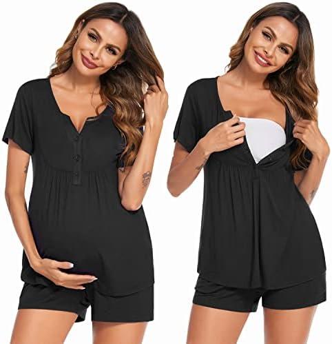 Ekouaer Women's Maternity Nursing Pajama Sets Short Sleeve Postpartum Pajamas Breastfeeding Pregnancy Clothes, L
