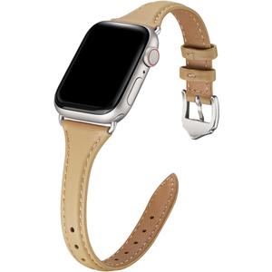 WFEAGL Leather Bands Compatible with Apple Watch Band 42mm(Series 3 2 1) 44mm 45mm 46mm 49mm Women, Top Grain Leather Strap Slim Thin Replacement Wristband for iWatch Ultra SE 3 2 1 Series 11 10 9 8 7 6 5 4 3 2 1 (Camel/Starlight)