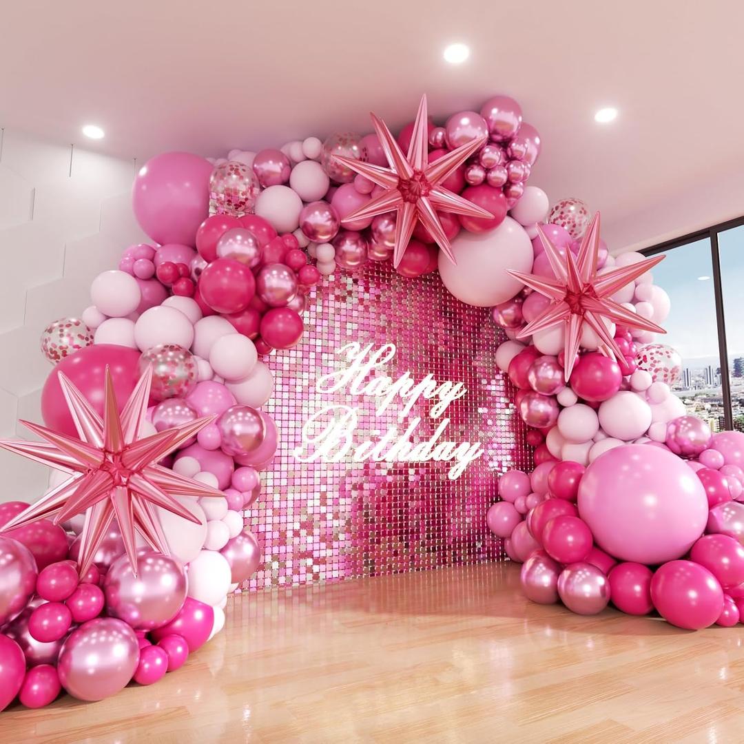 Pink Balloon Arch Kit, 152Pcs Hot Pink Metallic Pink Shades of Pink and Confetti Balloon Garland kit, Different Size Balloons for Girl Birthday Baby Shower Princess Wedding Party Decorations, 18 12 10 5 inch