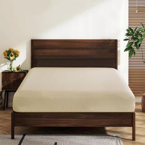 2 Pack Twin Size 100% Egyptian Cotton Fitted Sheets 600 Thread Count 16" Deep Pocket, Ultra-Soft Hotel Luxury, Durable, Breathable and Comfy Bottom Sheet (2Psc Twin Fitted Sheet, Beige)