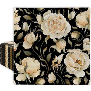 AnyDesign 80 Pack Vintage Floral Paper Napkins Retro Rose Peonies Black Flower Disposable Square Luncheon Dinner Napkins for Party Supplies Table Decor, 6.5 x 6.5 Inch