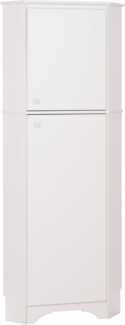 Prepac Elite 72" Tall Corner Cabinet Storage with 2 Doors, Wood Bathroom Storage with 3 Adjustable Shelves, Free Standing Corner Pantry Cabinet Suitable for Kitchen, Entryway, Bathroom, White