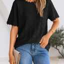 ZESICA Women's Summer Crochet Eyelet Short Sleeve Sweater Tops (M)