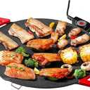 14.2" Nonstick Electric Griddle  800W Indoor Smokeless Grill with Removable Temp Control, Foldable Legs & Heat-Resistant Handles, Drip Tray Design for Pancakes, Steak & Korean BBQ