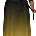 Runwind Plus Size Dresses for Women Gradient Maxi Dress Flowy 3/4 Sleeve with Belt 3 XL