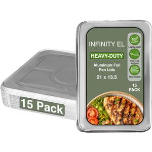INFINITY EL 15 PACK FULL SIZE LIDS Disposable Aluminum Foil Lids | 21" x 13.5" Insulated Foil Pan Lids | Heavy Duty Aluminum Foil Lids for Catering, Food Storage, Turkey, Lasagna, Parties & Meal Prep