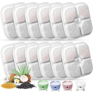 Cat Water Fountain Replacement Filters Fit for 2.5L Fountain with Whiskers Pattern Triple Action Water Pet Cat Drinking Fountain Filter Pack of 12