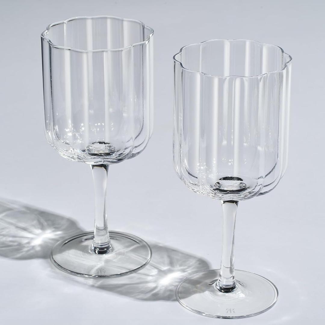 Flower Vintage Wine Glassware - Set of 1 Colorful Cocktail, Martini & Champagne Glasses, Prosecco, Mimosa Glasses Set, Cocktail Glass Set, Bar Glassware Luster Glasses 7" X 3" (Clear)