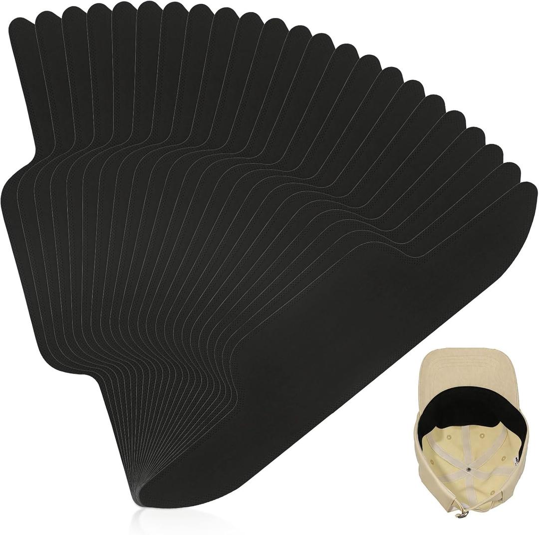 50Pcs Hat Sweat Liner for Baseball Cap, Disposable Absorbing Sweat Band Pad, Hat Sweat Protector Prevents Stains for Men or Women Outdoor Sports or Work, Black