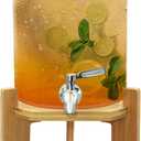 Glass Beverage Dispenser with Stand, 1.5 Gallons Glass Drink Dispenser-Beverage Dispenser with Wood Stand, Stainless Steel Spigot for Parties,Bars,Restaurants