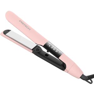 PRITECH Flat Iron Hair Straightener and Curler 2 in 1, Titanium Flat Iron with Negative Ions, Adjustable Temp(248-450) and Automatic Shut Off (Pink)