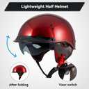 DOT Approved Motorcycle Half Helmet for Adults, Lightweight Retro Open Face Half Shell Helmet for Cruiser Scooter Chopper Moped Street Bike, Men Women Universal Casco (Red, XL)