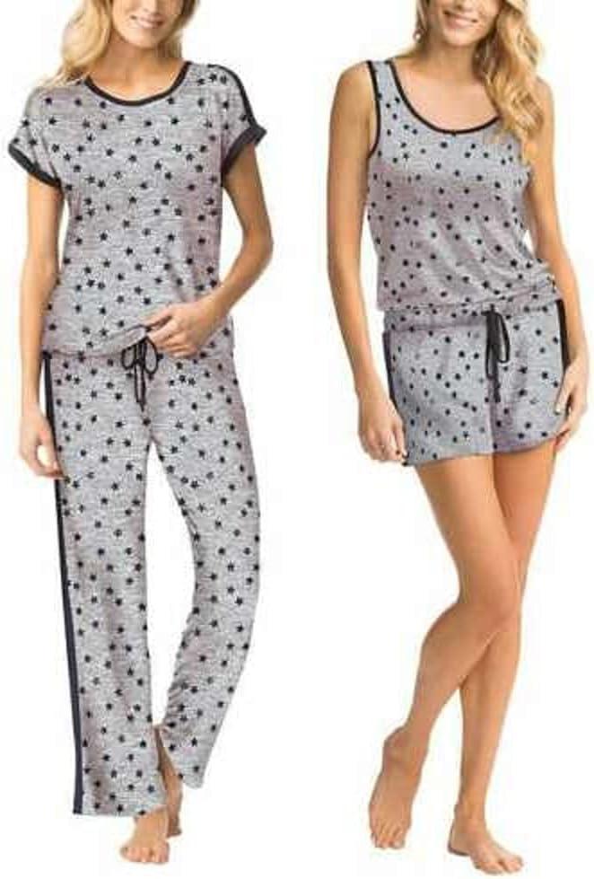 Lucky Brand Ladies' 4 piece Pajama Set (Gray Star (Small)