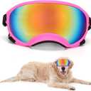 Large Dog Sunglasses Dog Goggles Pet Glasses Pet Eyewear with Adjustable Strap,Glasses for Medium Large Dog Swimming Skating Glasses UV Proof Windproof Dustproof (Pink)