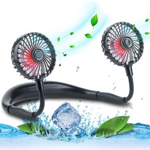 VAGAU Portable Cooling Neck Fan, Rechargeable USB Personal Neck Fans with Colorful LED lights, 360 Rotation, Wearable Neck Fan Air Conditioner for Office Travel Sport, 3 Adjustable SpeedsBlack