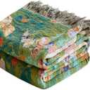 LUTBM Boho Throw Blanket for Bed Cotton Spring Blankets Twin Size for Bedroom Living Room All Season Lightweight Floral Embroidery Reversible Quilt for Couch Sofa Chair 60"x80" Home Decor (Floral Green Garden)