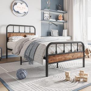 Metal Bed Frames with Heavy Duty Steel Slat,Hearboard and Footboard No Box Spring Needed Easy Assembly for Living Room(Twin,Black)
